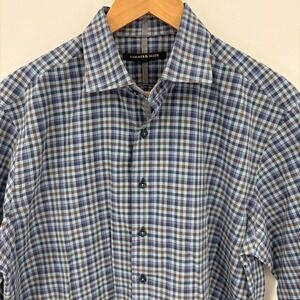 Hammer Made Cotton Button Up Shirt 16.5/42 Blue Plaid Check Italian Fabric Italy